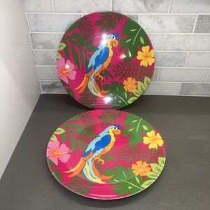 2 Melamine Island Paradise VINTAGE 2003 Target Corp. Round Parrot Plates